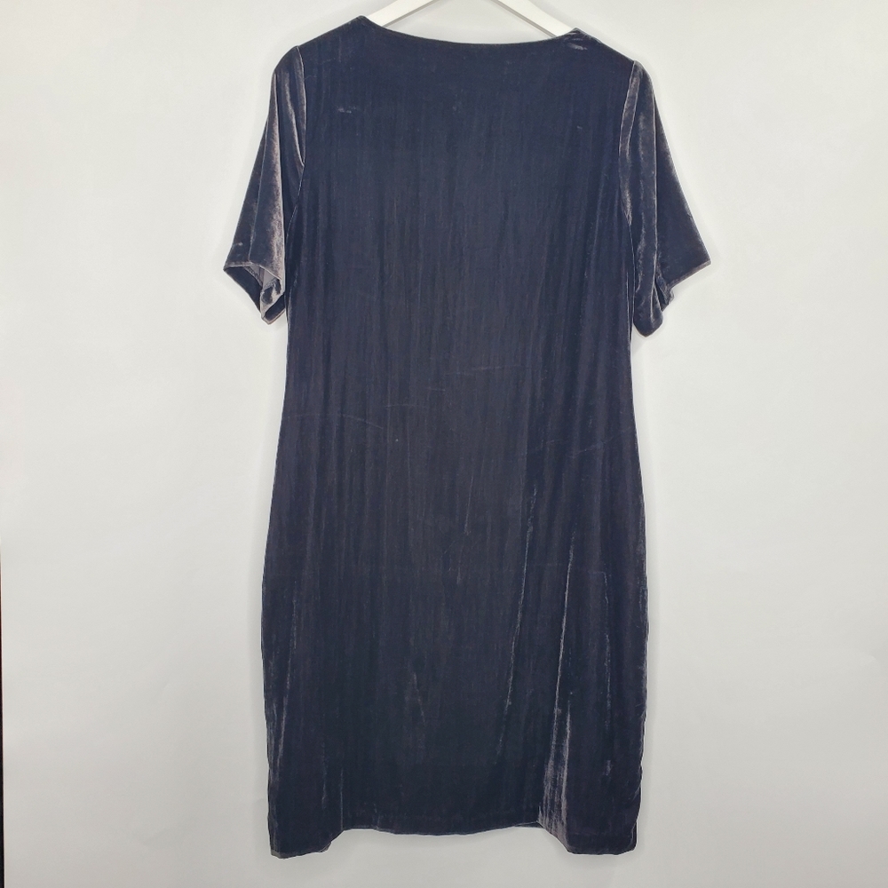 Soft Surroundings Charcoal Gray Crushed Velvet Short Sleeves Dress V-Neck Boho - Picture 4 of 7